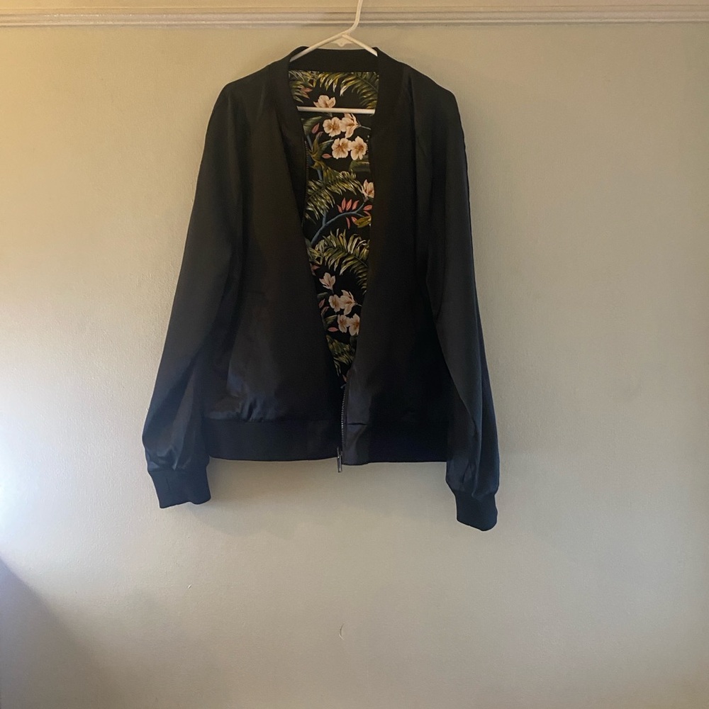 H&M Black Bomber Jacket with Floral Lining